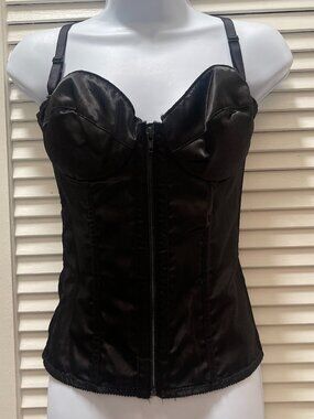 Vintage Frederick's of Hollywood Black Satin Corset Bustier 36B USA